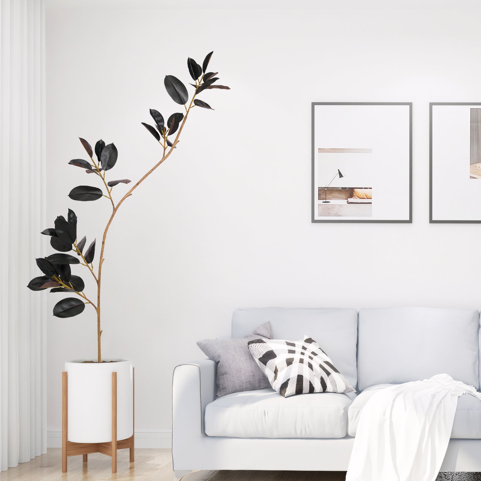 Artificial Rubber Tree in Modern Living Room – Stylish Home Décor