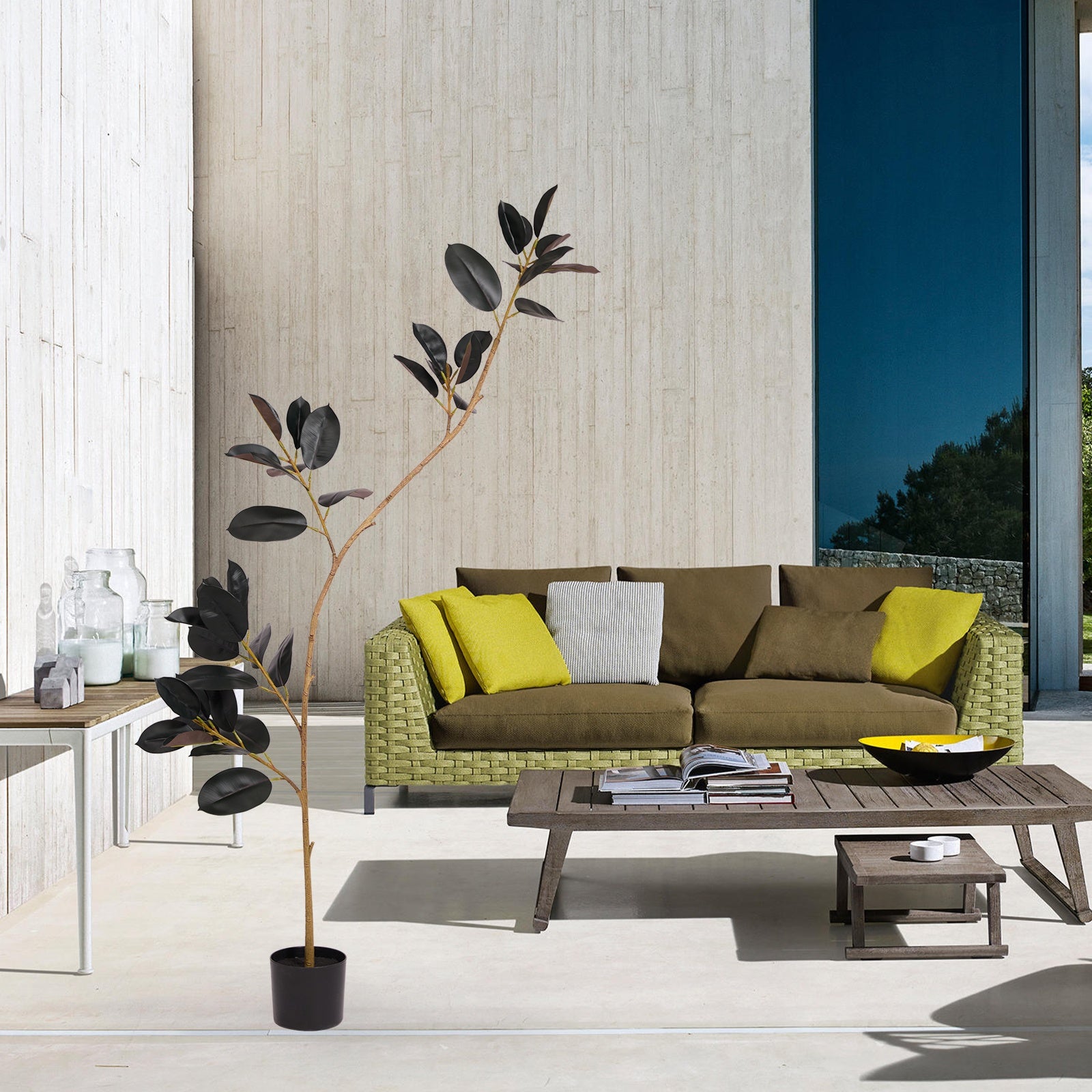 Faux Rubber Tree in an Office Corner – Low-Maintenance Greenery for Workspaces