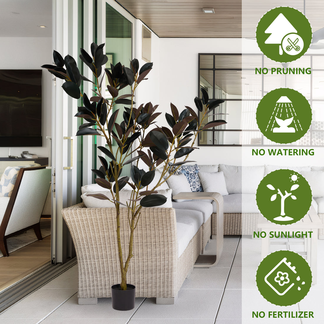 Black Rubber Tree – Lifelike Artificial Tree for Home &amp; Office Decor