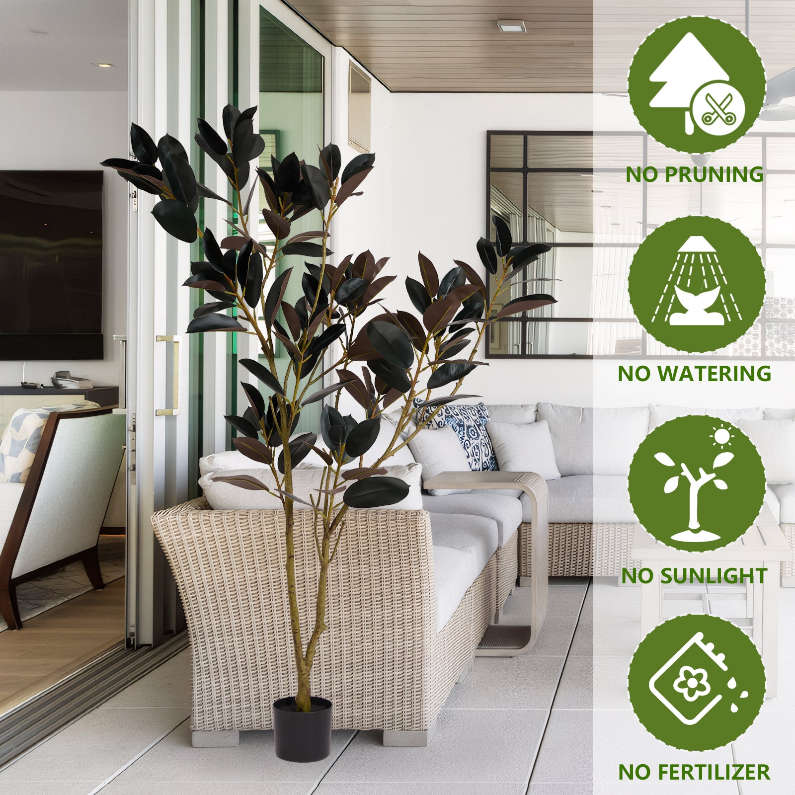 Black Rubber Tree – Lifelike Artificial Tree for Home &amp; Office Decor