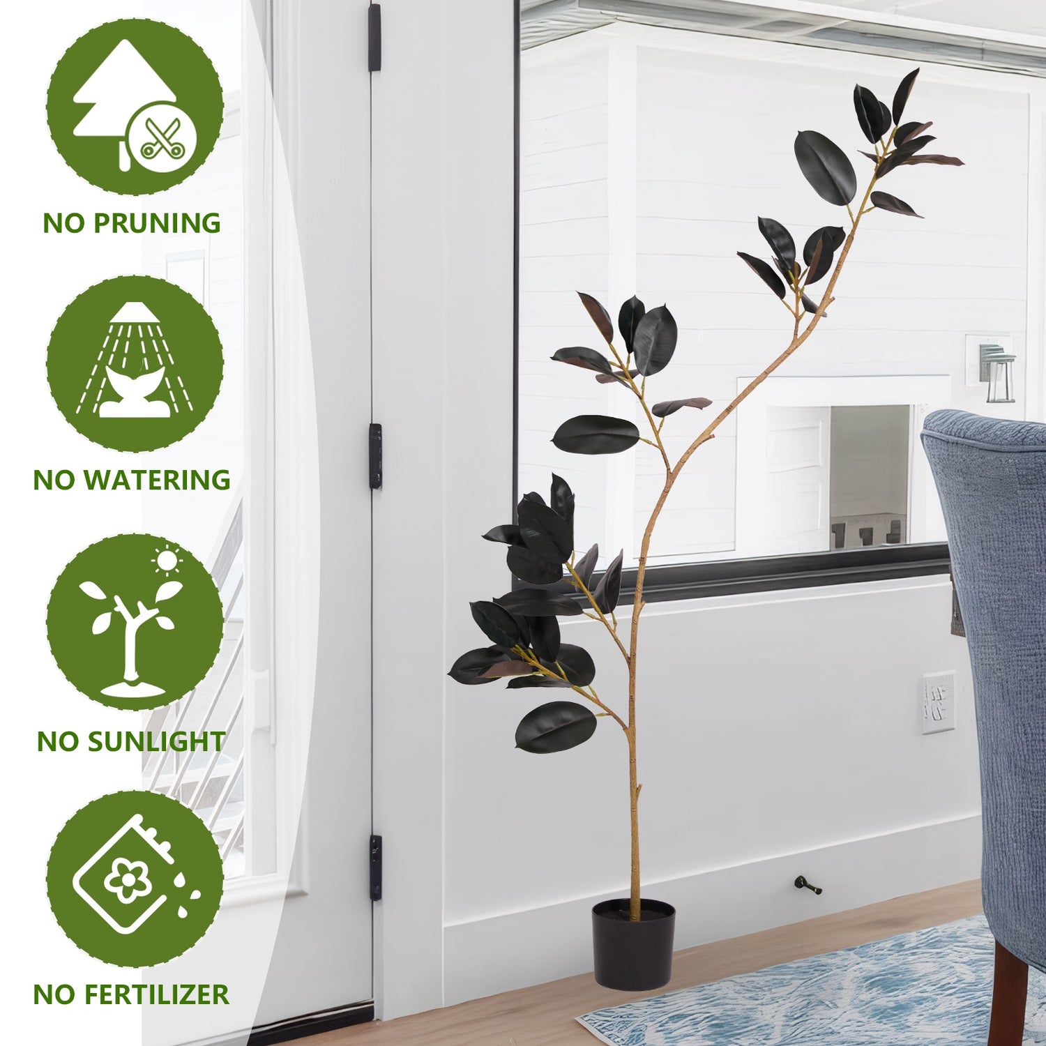 faux potted rubber tree Mypoetree 7ft Artificial Rubber Tree in Pot – Realistic Indoor Faux Fi