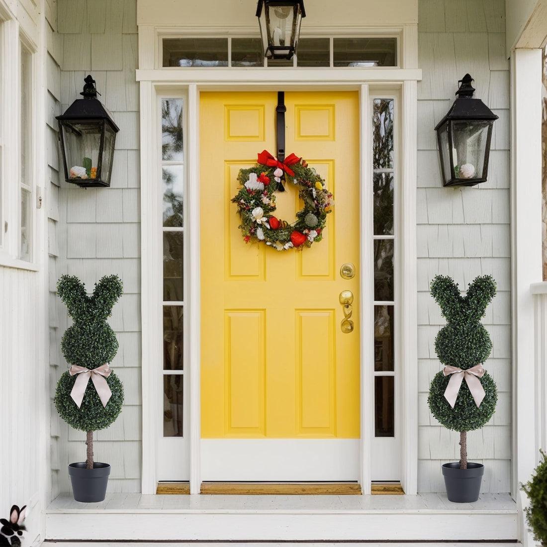 Boxwood Rabbit UV-Resistant Faux Boxwood Topiary Plant for Porch Decor – mypoetree