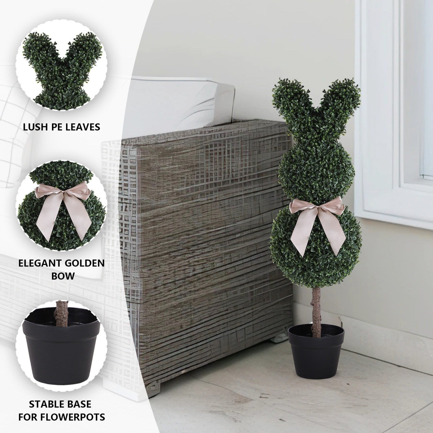 Mypoetree Artificial Bunny Shaped Boxwood Topiary Trees（Set of 2）